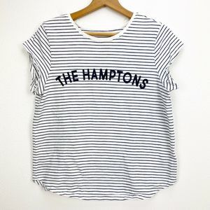 Joie Dillion C black white Striped "The Hamptons" Graphic Tee Sz medium